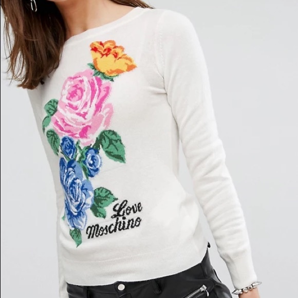 Love Moschino Floral Knit Cashmere Wool Sweater 6 - Picture 2 of 11